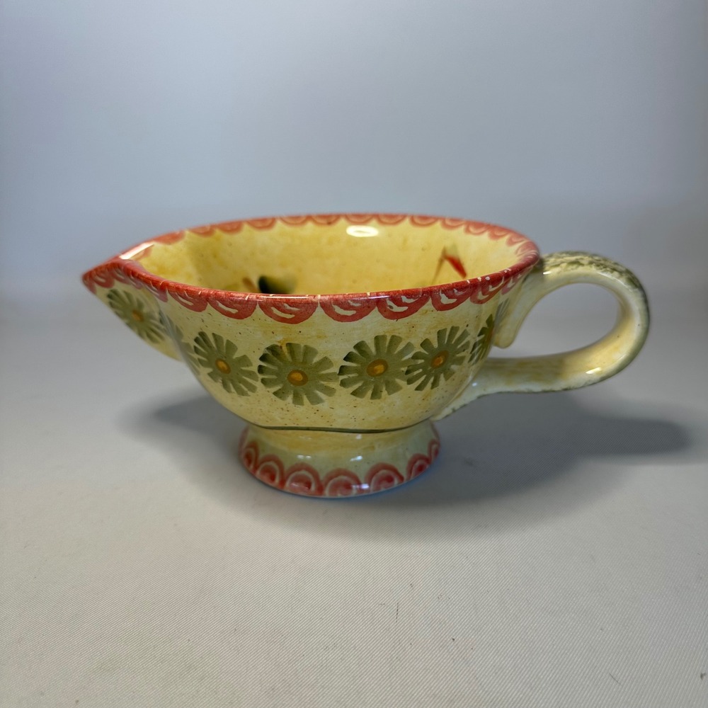 Italica Ars Handpainted Gravy Sauce Pitcher Yellow & Red Sponged Leaves Fruit